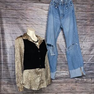 Japna Button Down Leopard Print Top